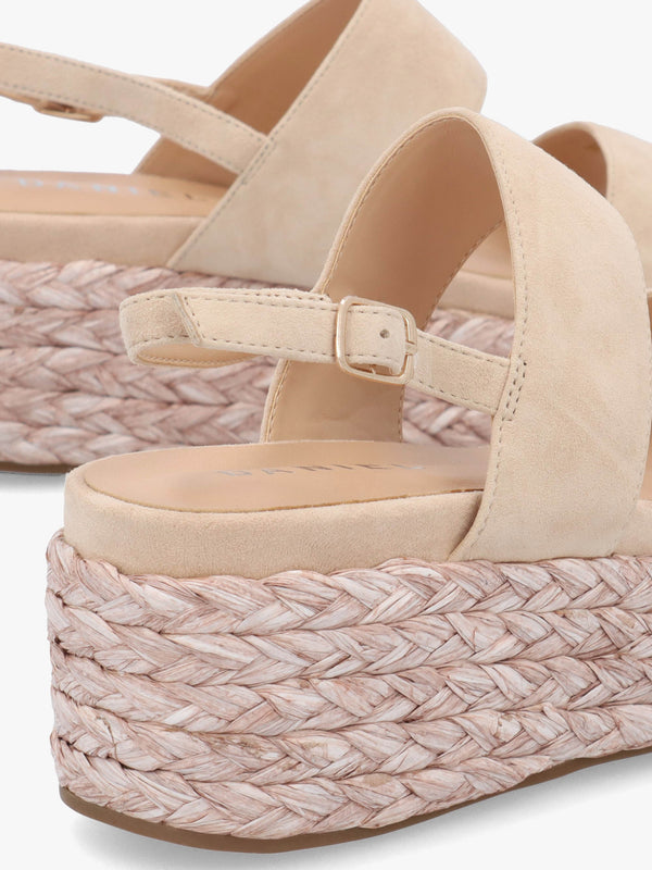 Rosalie Beige Suede Raffia Flatform Sandals