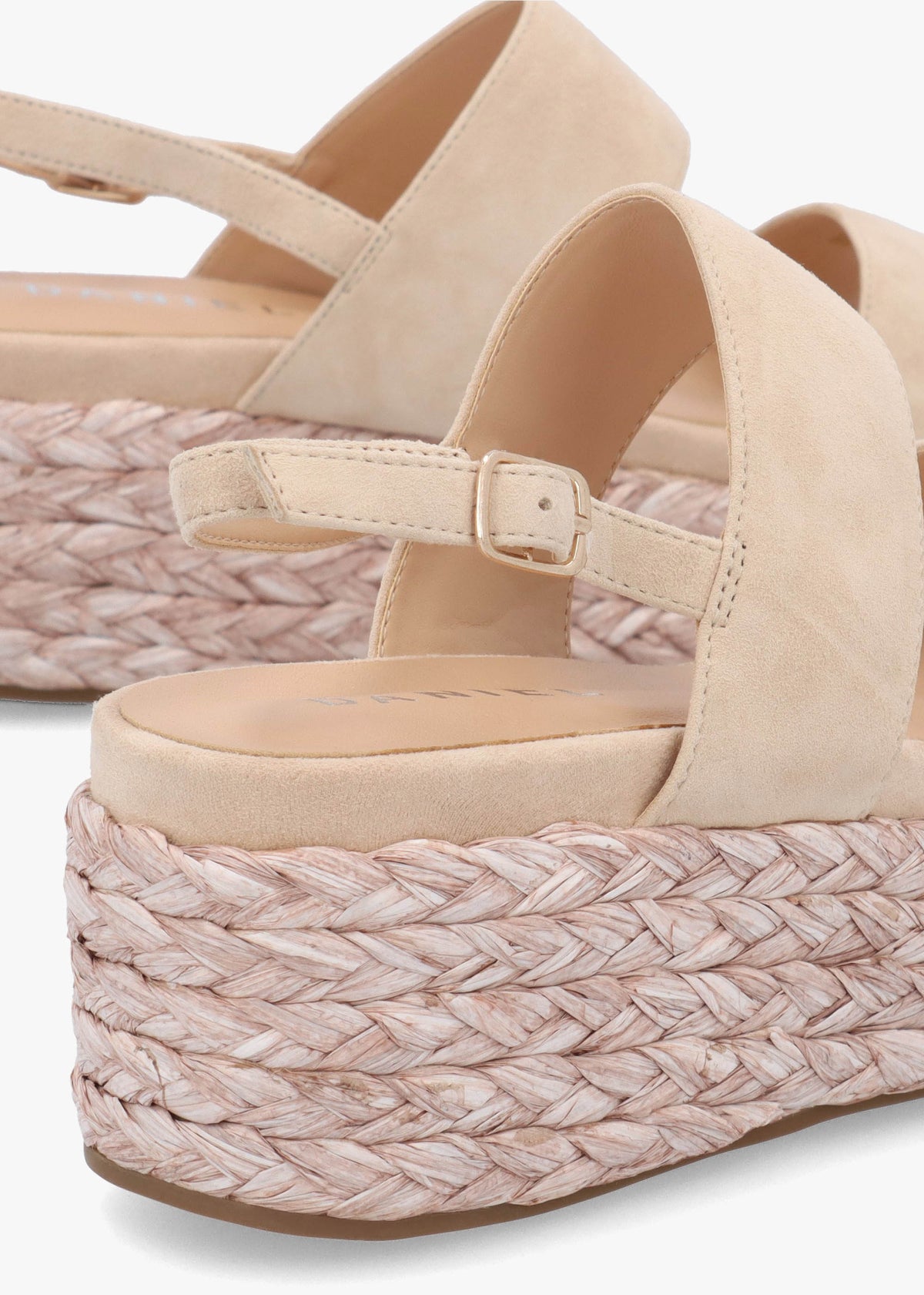 Rosalie Beige Suede Raffia Flatform Sandals