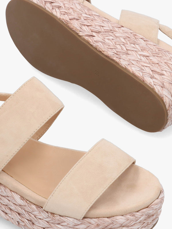 Rosalie Beige Suede Raffia Flatform Sandals