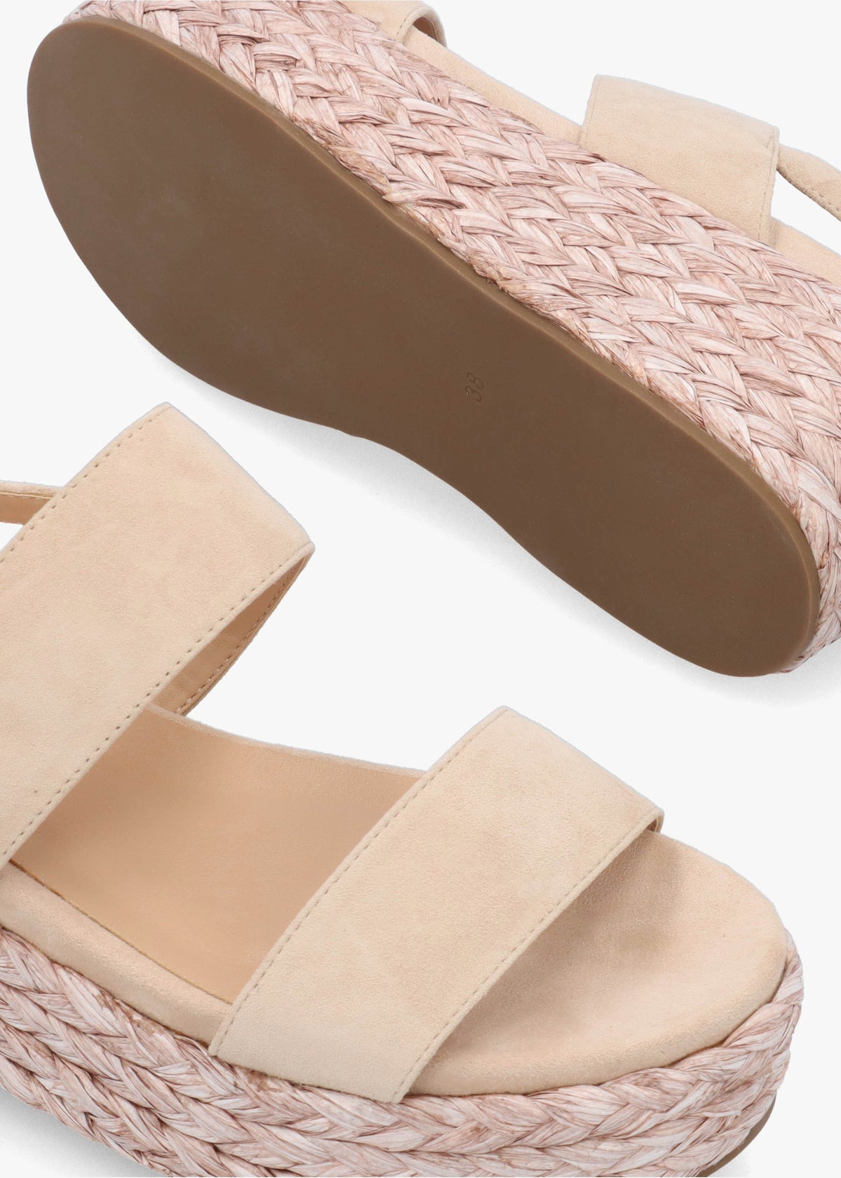 Rosalie Beige Suede Raffia Flatform Sandals
