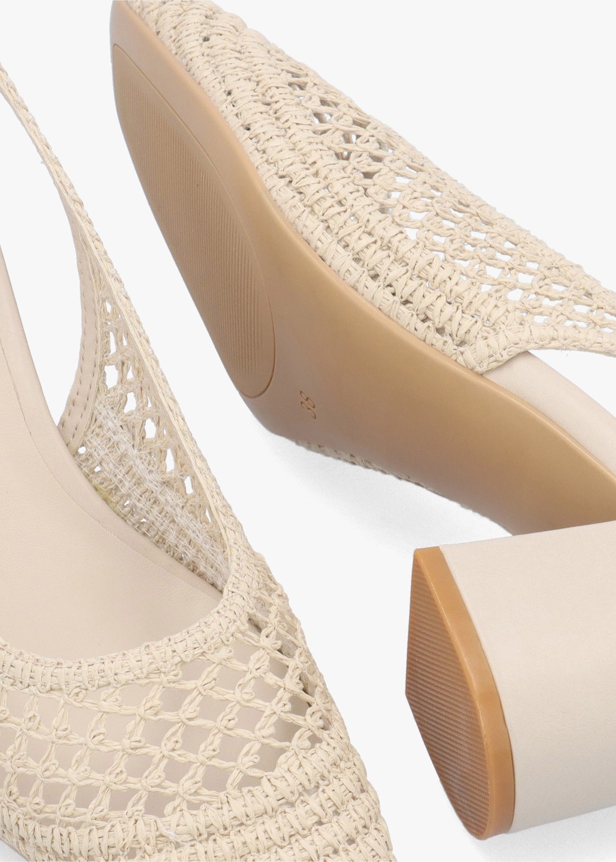Rosie Beige Woven Sling Back Heeled Court Shoes