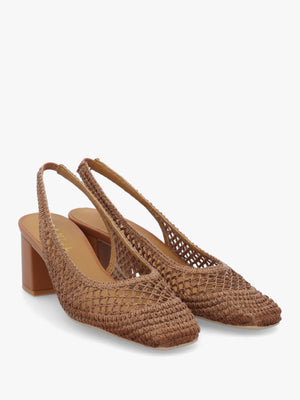Rosie Tan Woven Sling Back Heeled Court Shoes