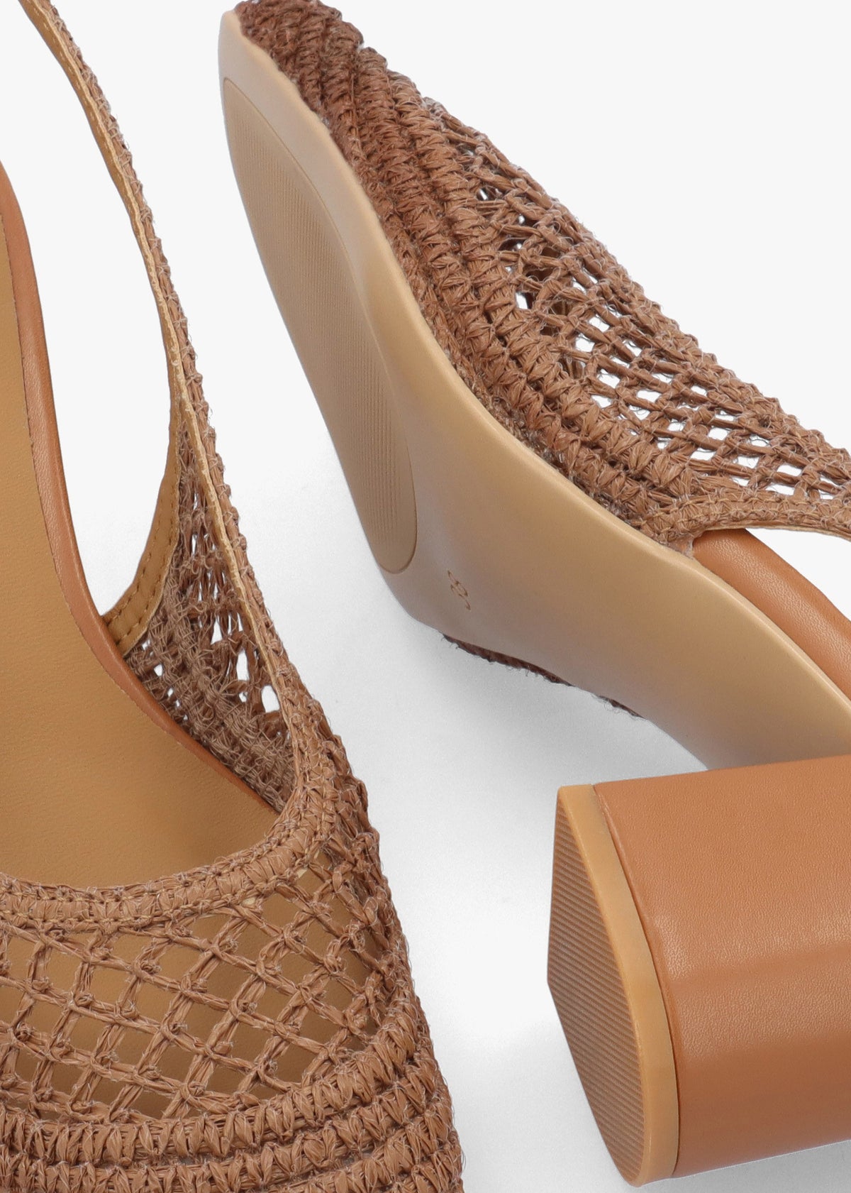 Rosie Tan Woven Sling Back Heeled Court Shoes