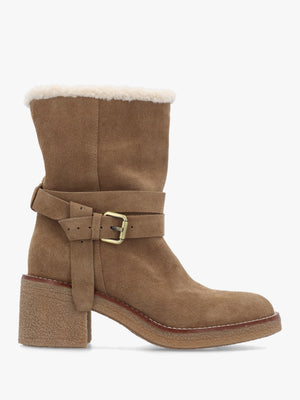 Rustic Tan Suede Block Heel Tall Ankle Boots