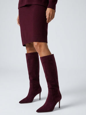 Daniel Saffia Burgundy Suede Slim Heel Knee Boots