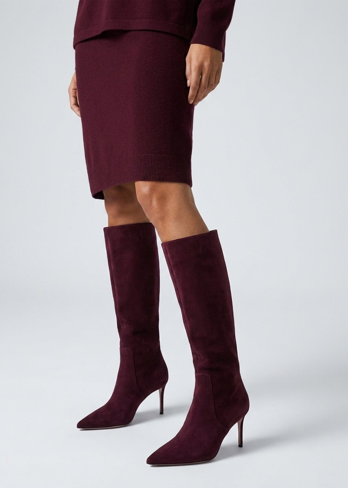 Daniel Saffia Burgundy Suede Slim Heel Knee Boots