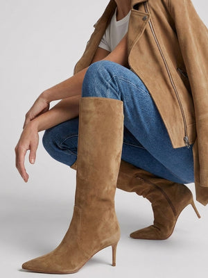 Daniel Saffia Tan Suede Slim Heel Knee Boots