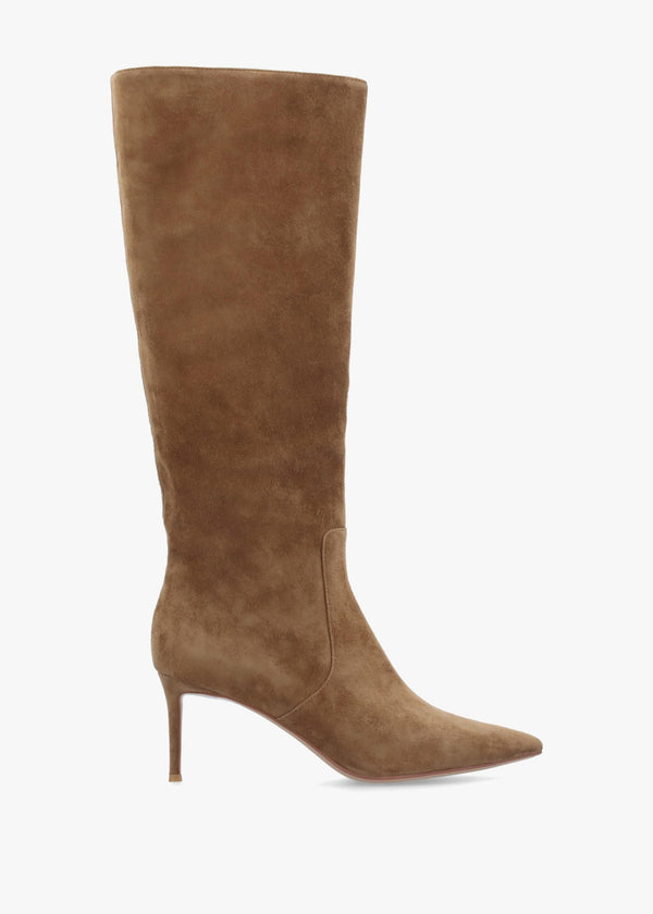 Daniel Saffia Tan Suede Slim Heel Knee Boots