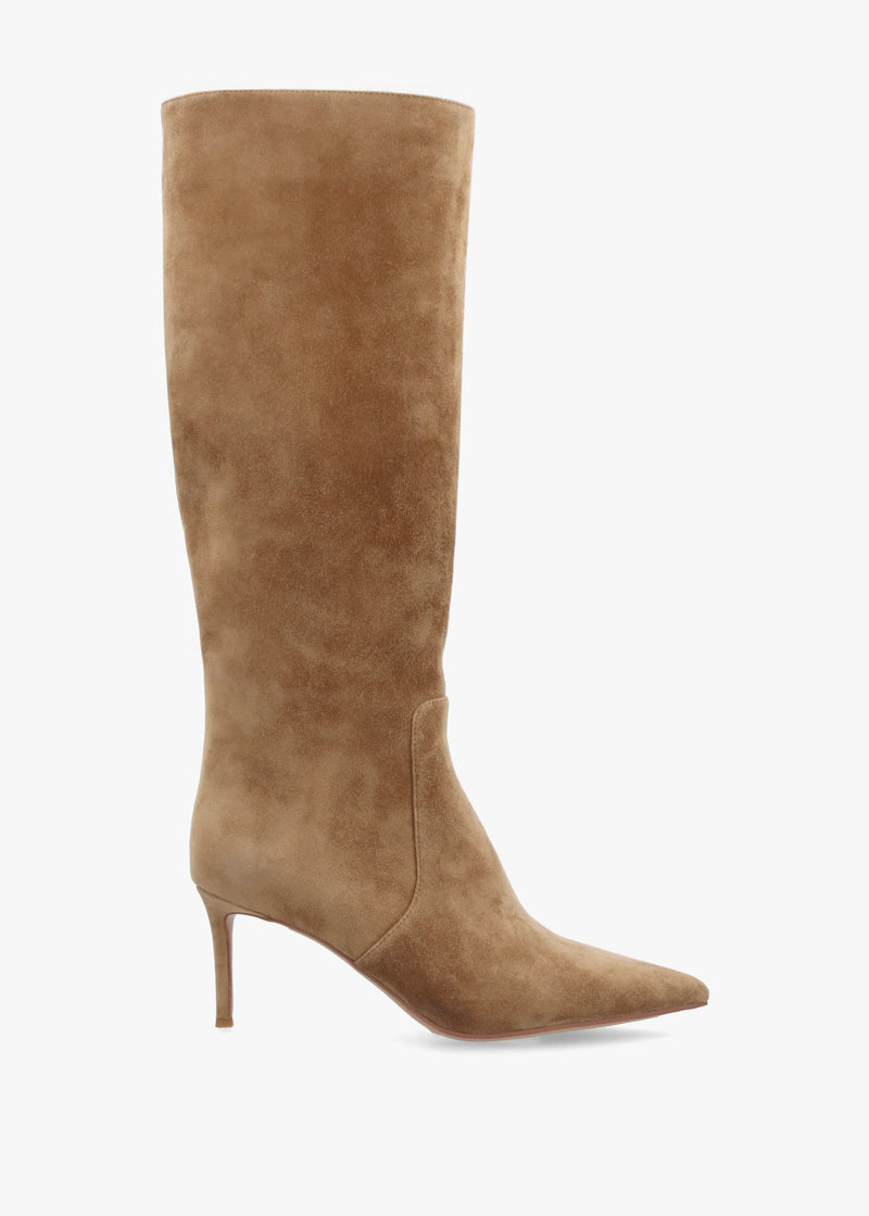 Saffia Tan Suede Slim Heel Knee Boots