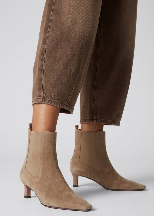 Daniel Sanctuary Beige Suede Low Heel Chelsea Boots