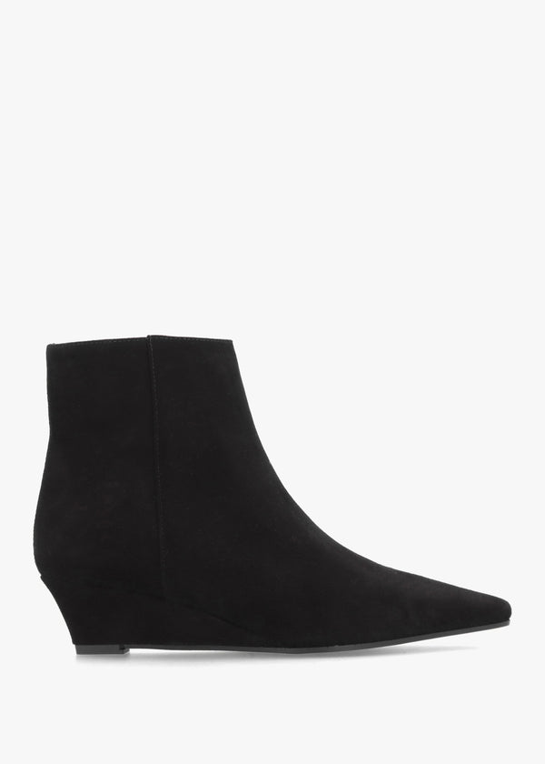 Saori Black Suede Low Wedge Ankle Boots