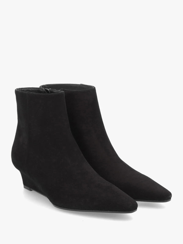 Saori Black Suede Low Wedge Ankle Boots