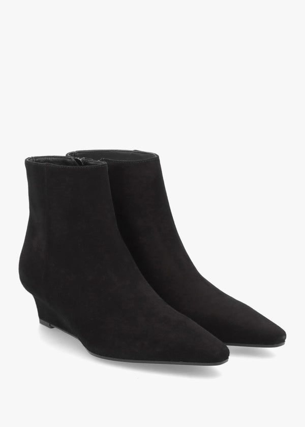 Saori Black Suede Low Wedge Ankle Boots