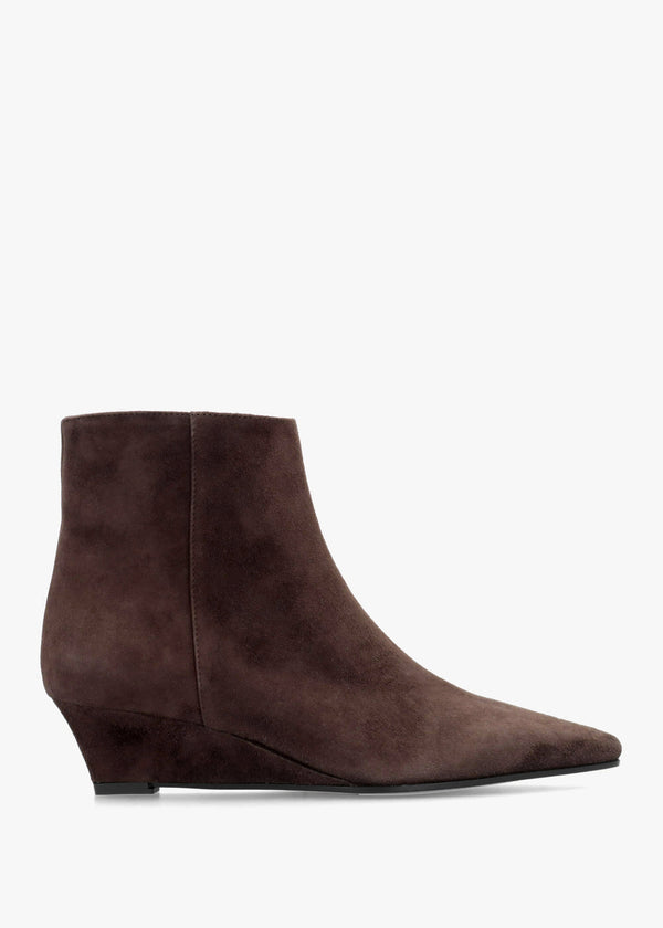 Saori Brown Suede Low Wedge Ankle Boots