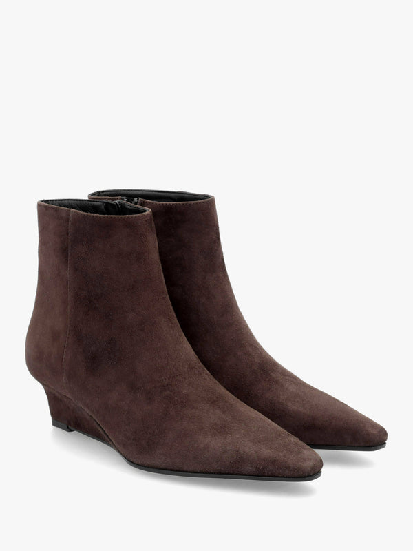 Saori Brown Suede Low Wedge Ankle Boots