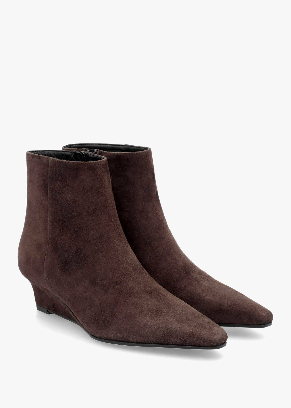 Saori Brown Suede Low Wedge Ankle Boots