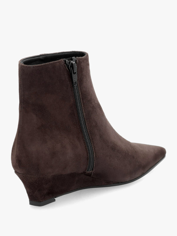 Saori Brown Suede Low Wedge Ankle Boots
