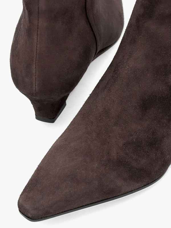 Saori Brown Suede Low Wedge Ankle Boots