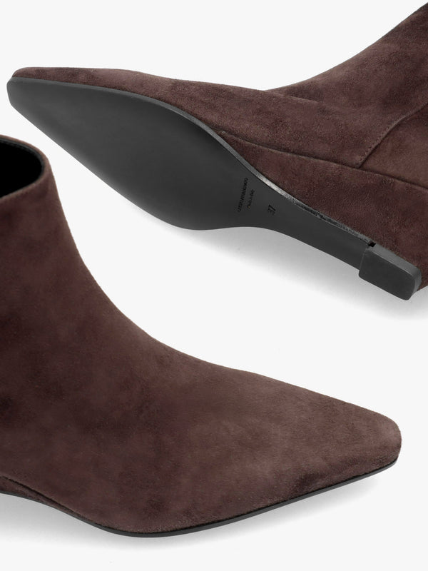Saori Brown Suede Low Wedge Ankle Boots