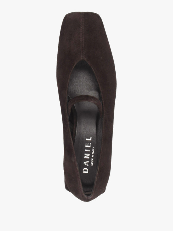 Daniel Saria Dolly Tan Suede Square Toe Ballet Pumps