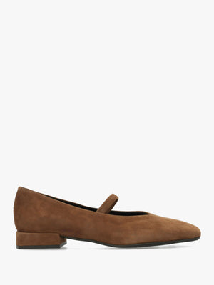 Saria Dolly Tan Suede Square Toe Ballet Pumps