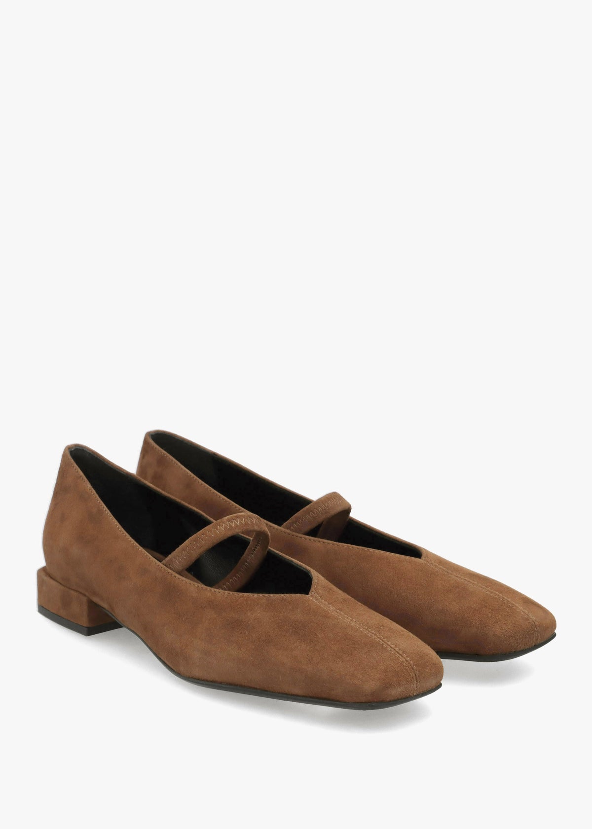 Saria Dolly Tan Suede Square Toe Ballet Pumps