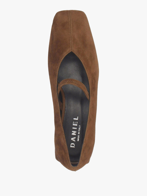 Saria Dolly Tan Suede Square Toe Ballet Pumps