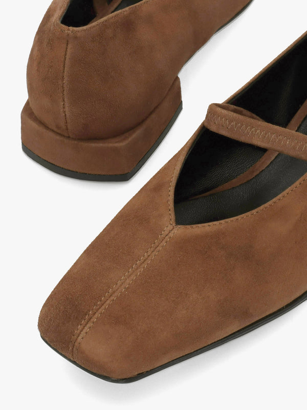 Saria Dolly Tan Suede Square Toe Ballet Pumps