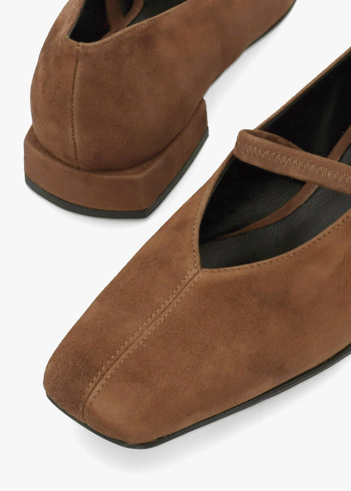 Saria Dolly Tan Suede Square Toe Ballet Pumps