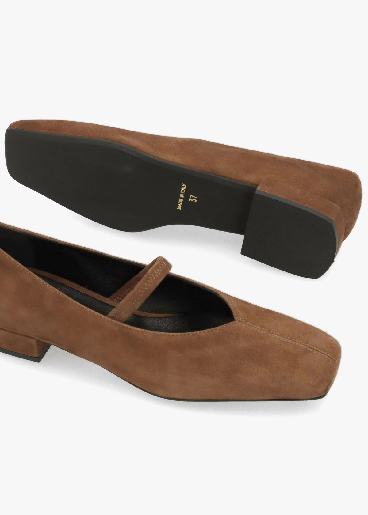 Saria Dolly Tan Suede Square Toe Ballet Pumps