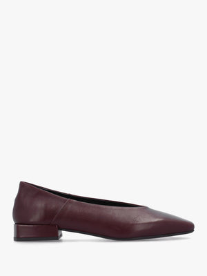Saria Burgundy Leather Square Toe Ballet Pumps