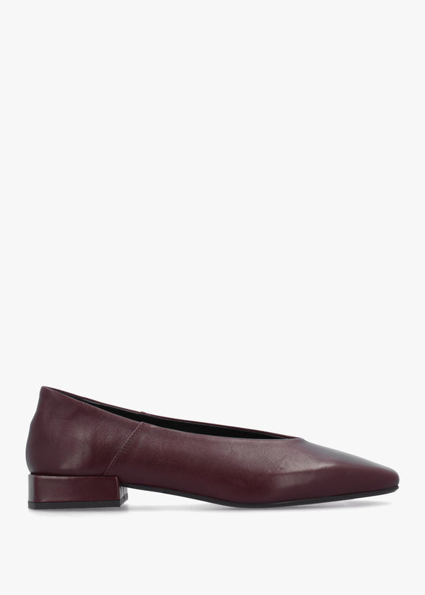 Saria Burgundy Leather Square Toe Ballet Pumps
