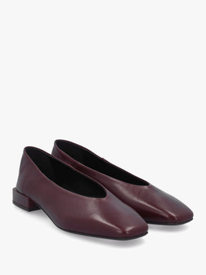 Saria Burgundy Leather Square Toe Ballet Pumps