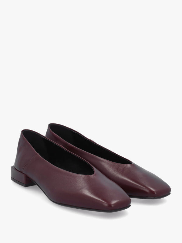 Saria Burgundy Leather Square Toe Ballet Pumps