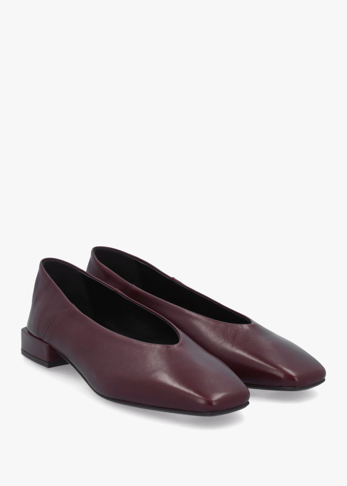 Saria Burgundy Leather Square Toe Ballet Pumps