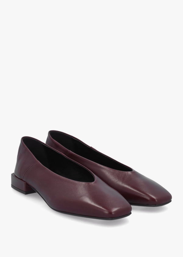 Saria Burgundy Leather Square Toe Ballet Pumps