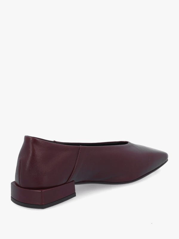 Saria Burgundy Leather Square Toe Ballet Pumps