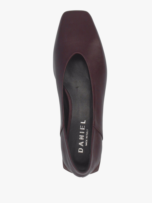 Saria Burgundy Leather Square Toe Ballet Pumps