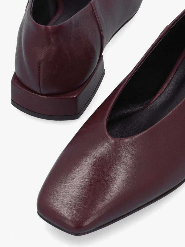 Saria Burgundy Leather Square Toe Ballet Pumps