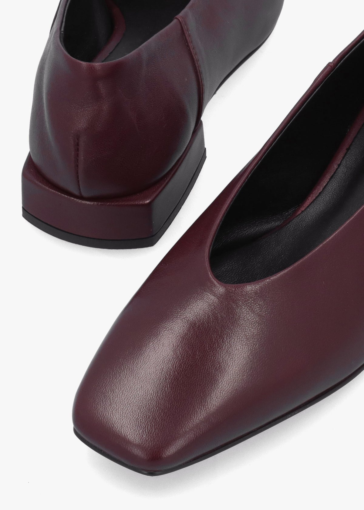 Saria Burgundy Leather Square Toe Ballet Pumps