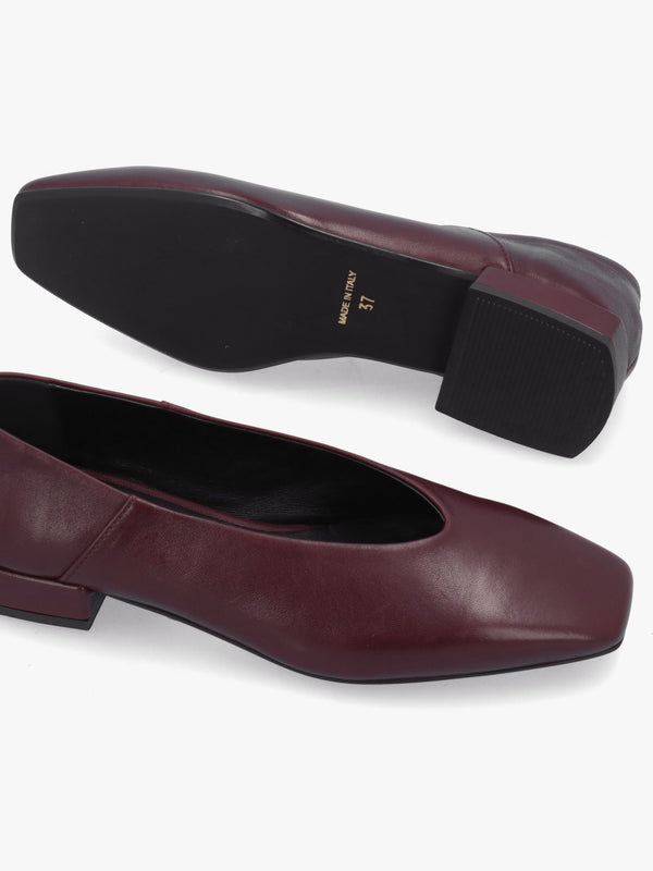 Saria Burgundy Leather Square Toe Ballet Pumps
