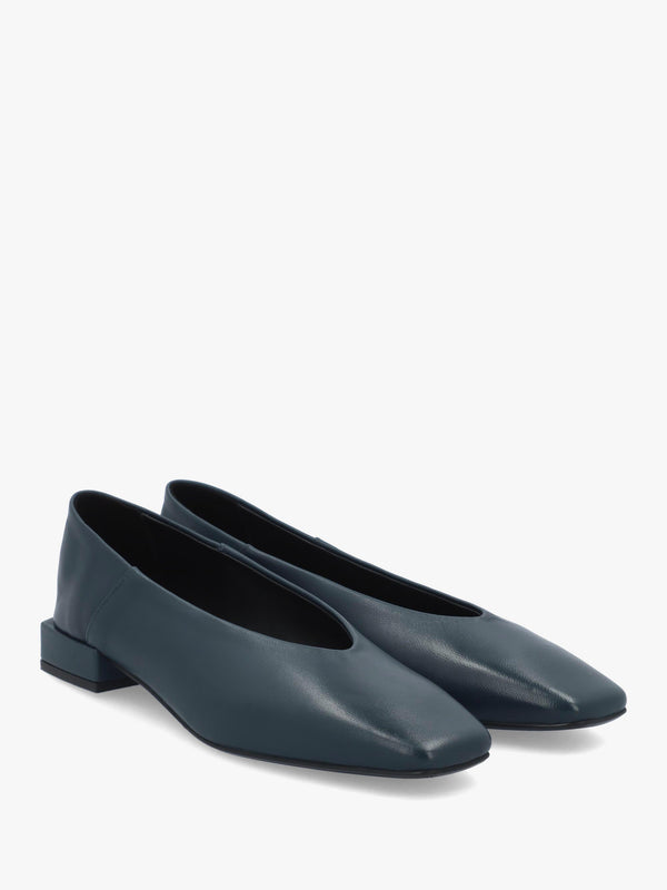DANIEL Saria Blue Leather Square Toe Ballet Pumps