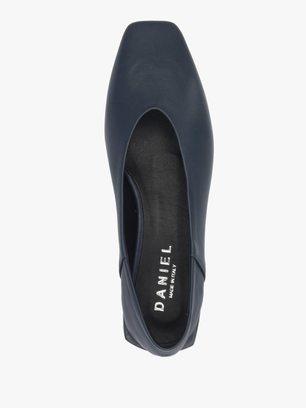 DANIEL Saria Blue Leather Square Toe Ballet Pumps