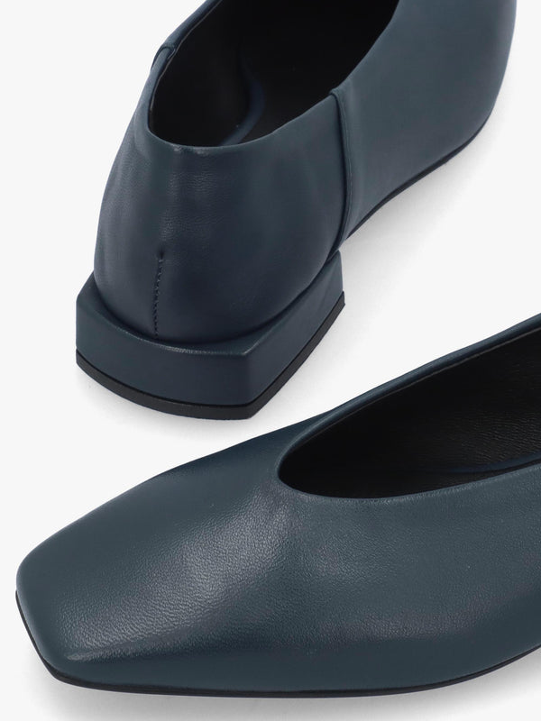 DANIEL Saria Blue Leather Square Toe Ballet Pumps