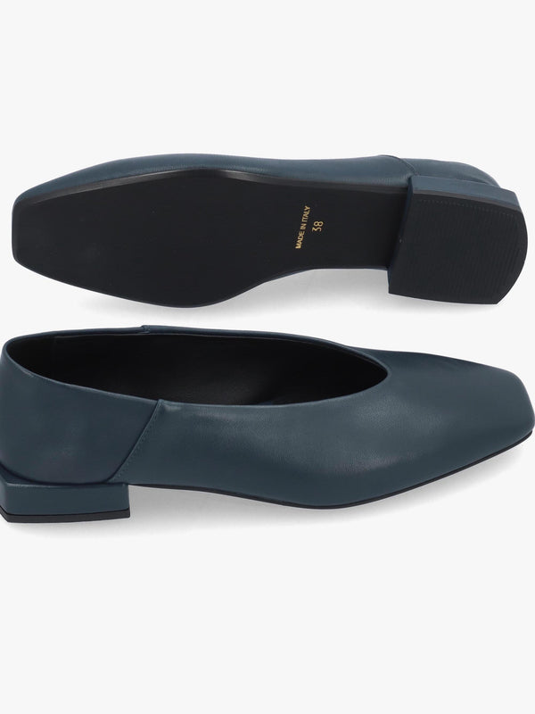 DANIEL Saria Blue Leather Square Toe Ballet Pumps