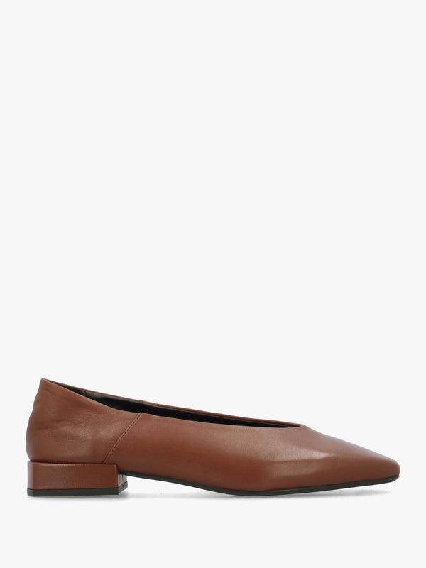 Daniel Saria Tan Leather Square Toe Ballet Pumps
