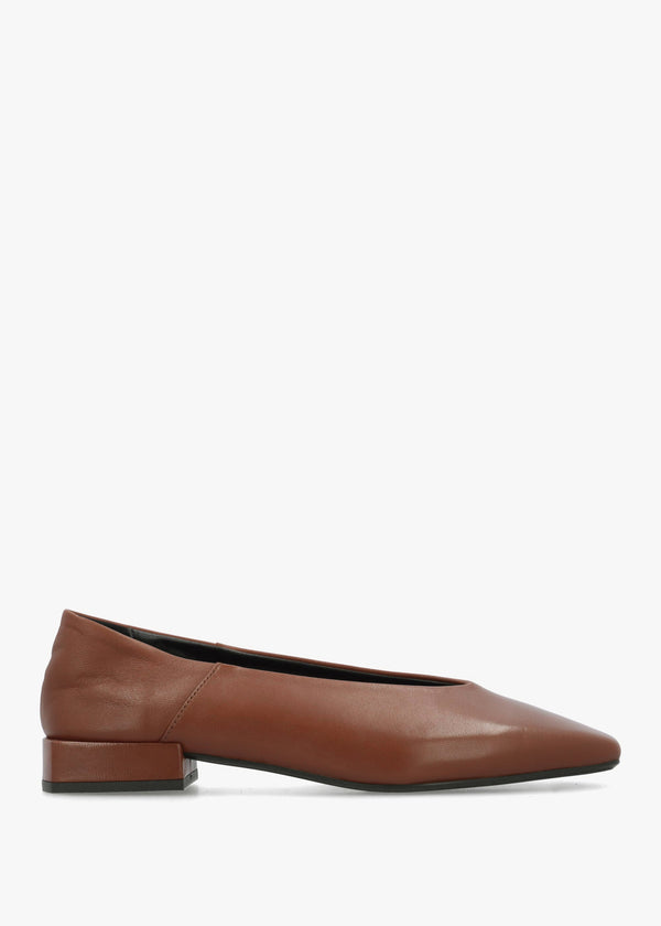 Daniel Saria Tan Leather Square Toe Ballet Pumps
