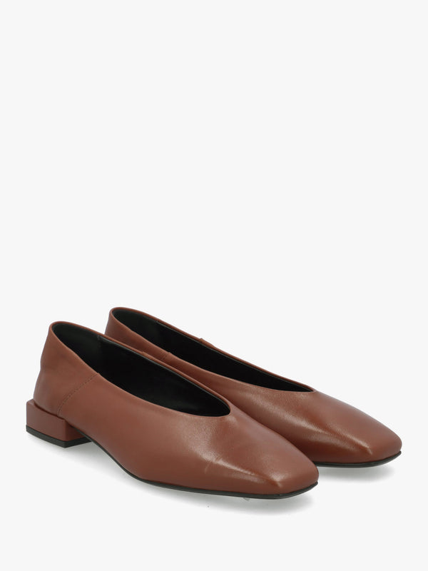 Daniel Saria Tan Leather Square Toe Ballet Pumps