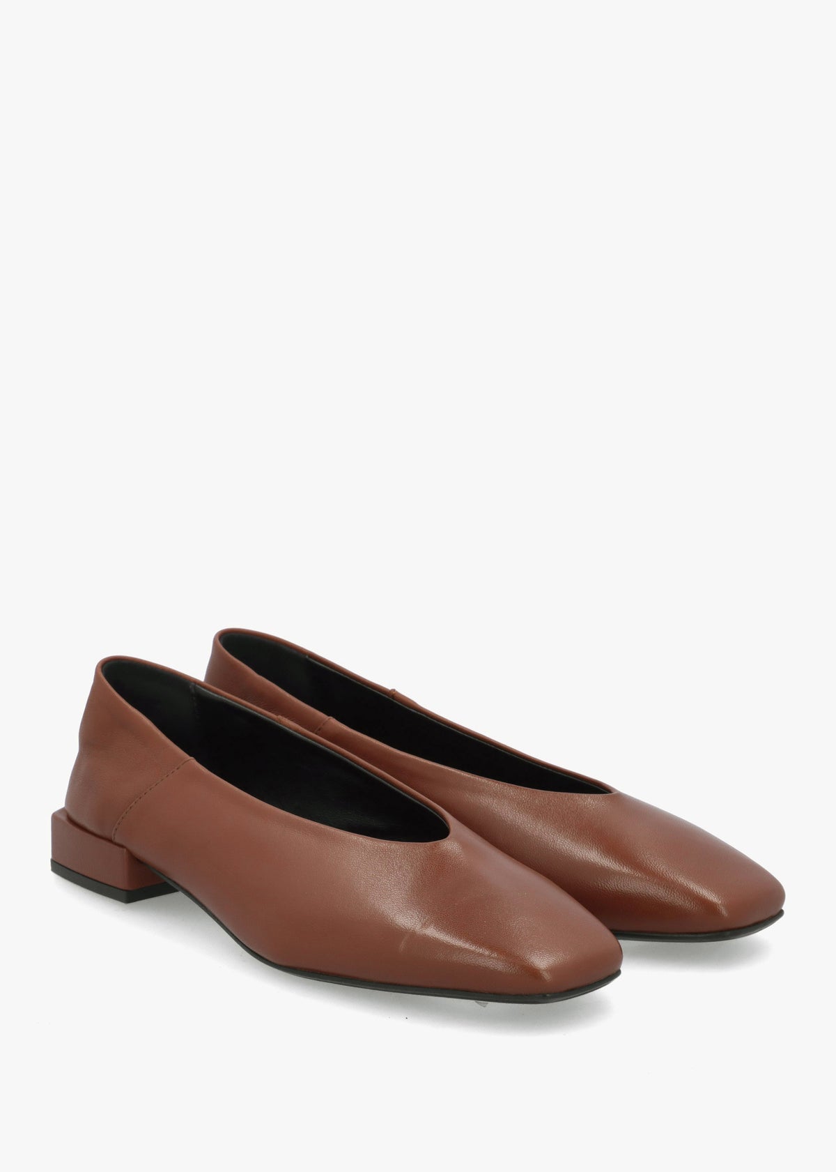 Daniel Saria Tan Leather Square Toe Ballet Pumps