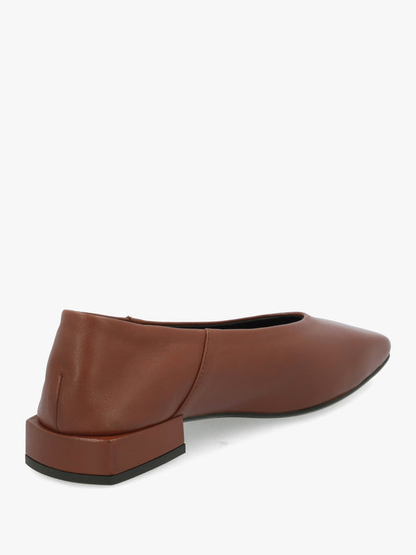 Daniel Saria Tan Leather Square Toe Ballet Pumps